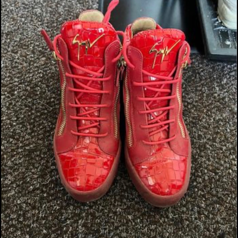 Giuseppe zanotti men’s shoes.Red patent leather with snake skin on sides.worn 2x